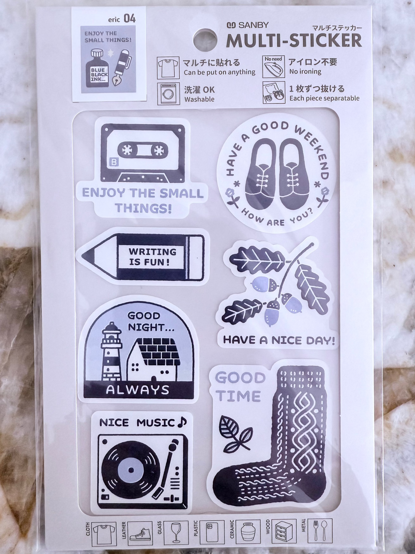 Set of multistickers with various designs on a marble surface