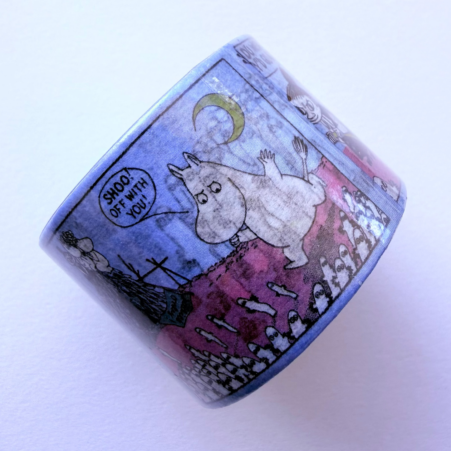 Washi tape featuring comic strip from Moomin on a white background
