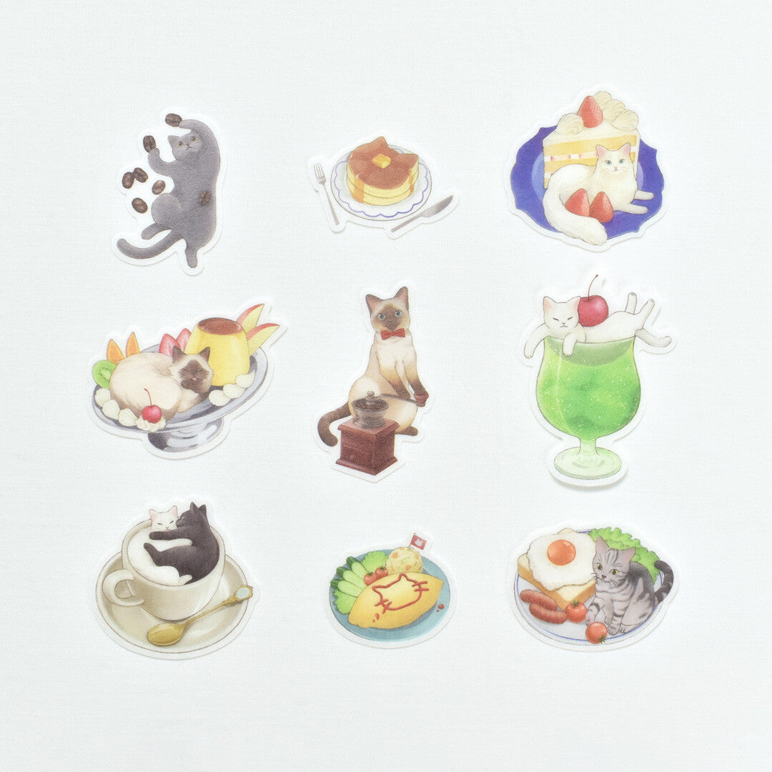 Flake Seal stcikers by Papier Platz depicting cat illustrations on a white background