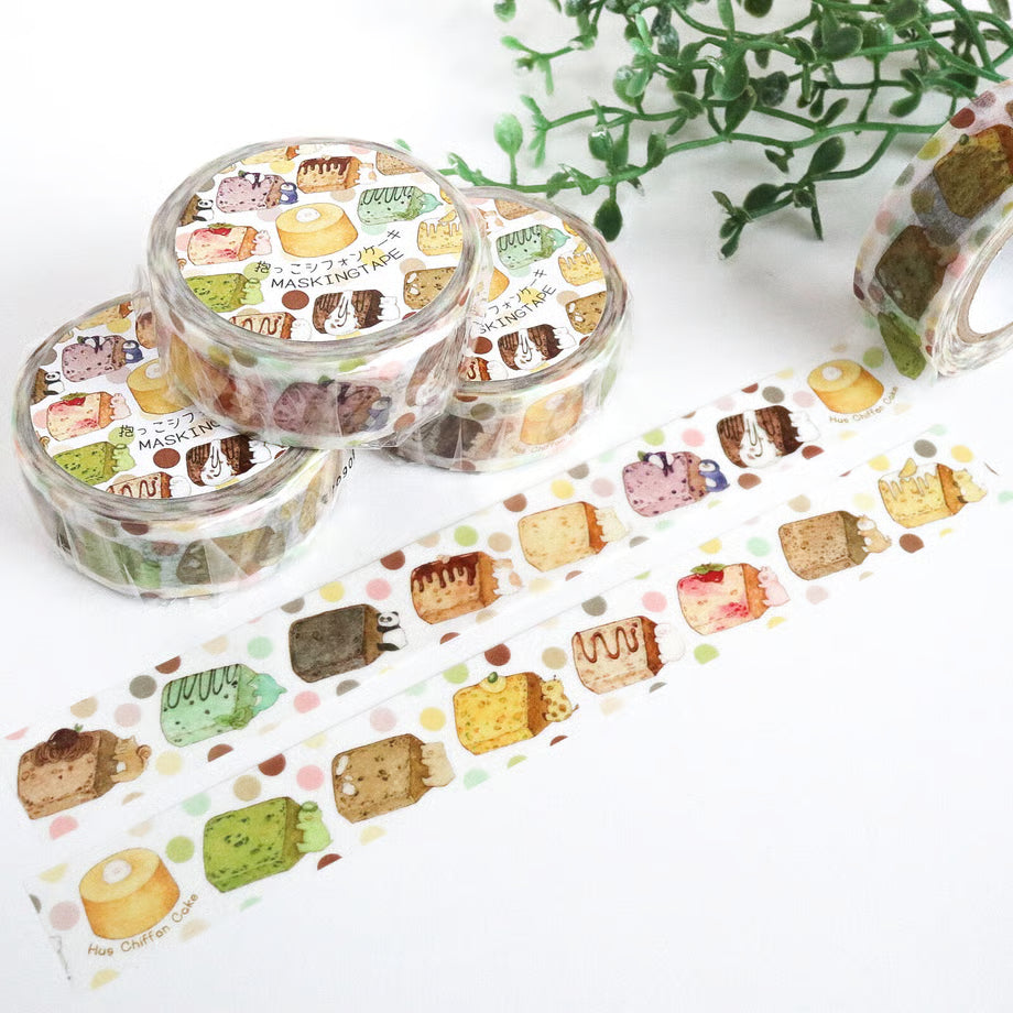 Washi tape with cake designs on a white background