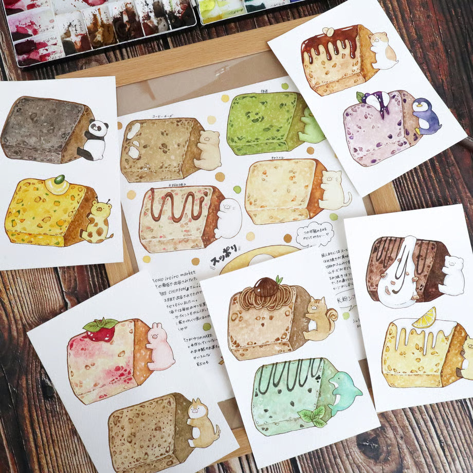 Illustrations of various types of cheese on a wooden surface
