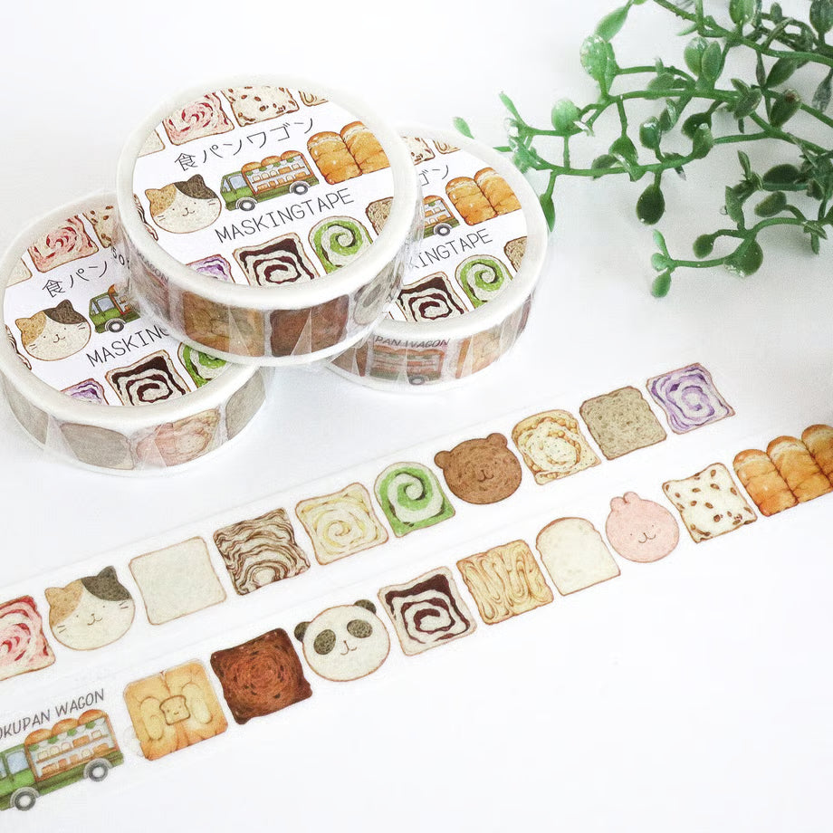 Masking tape with bread-themed designs on a white background