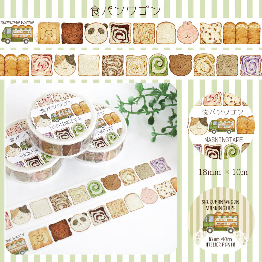 Masking tape with bread-themed designs on a white background