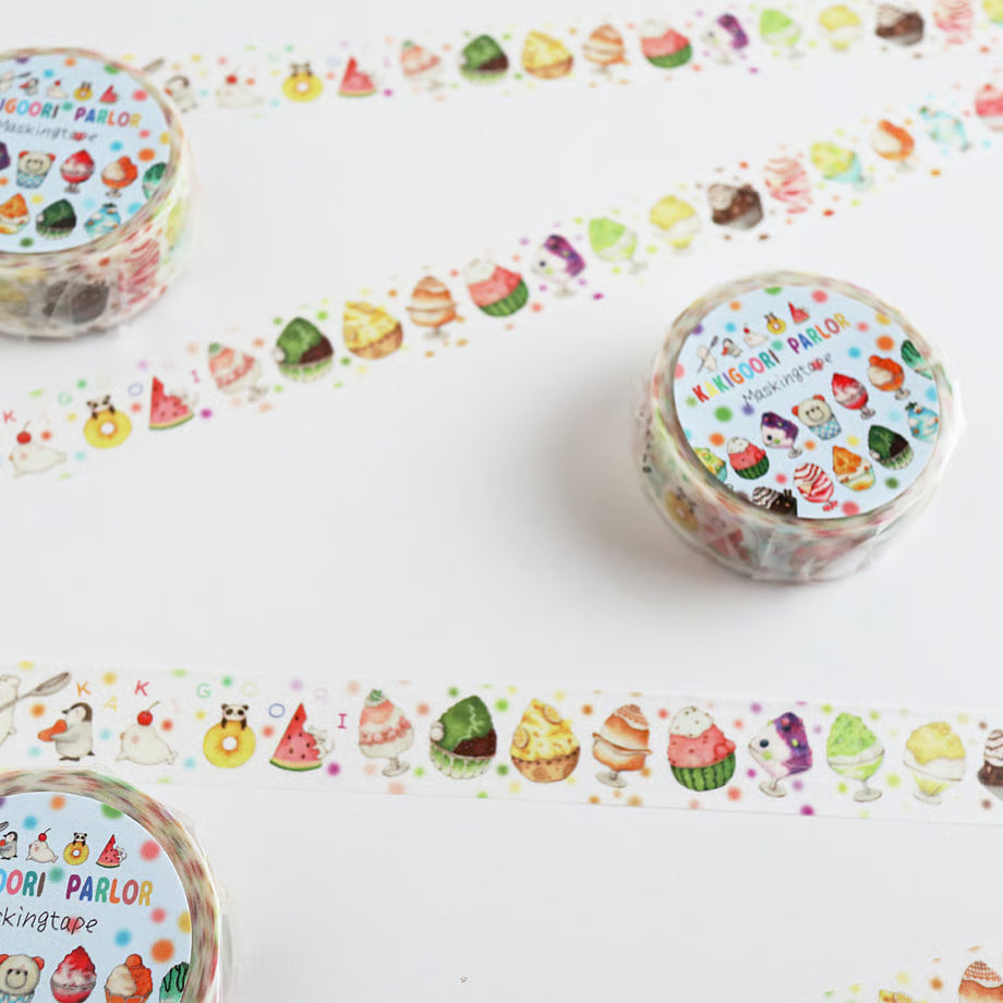 Washi tape with colorful designs on a white background