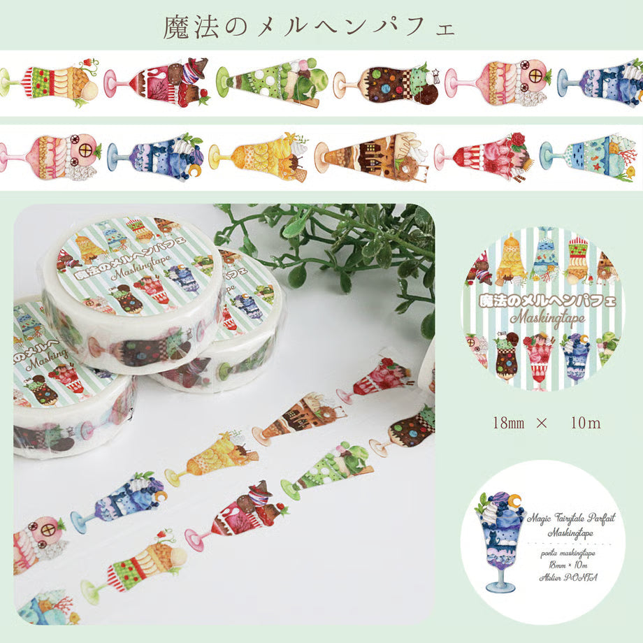 Decorative tape with colorful candy ice cream designs on a white background