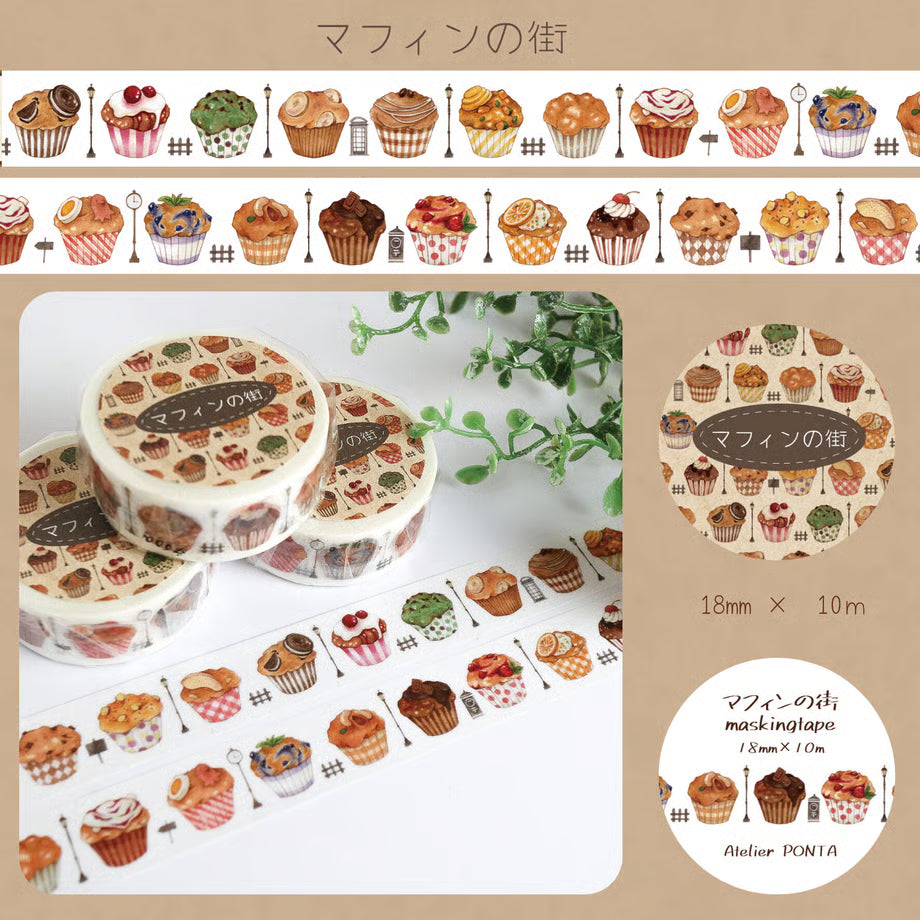 Decorative tape with muffin designs on a beige background