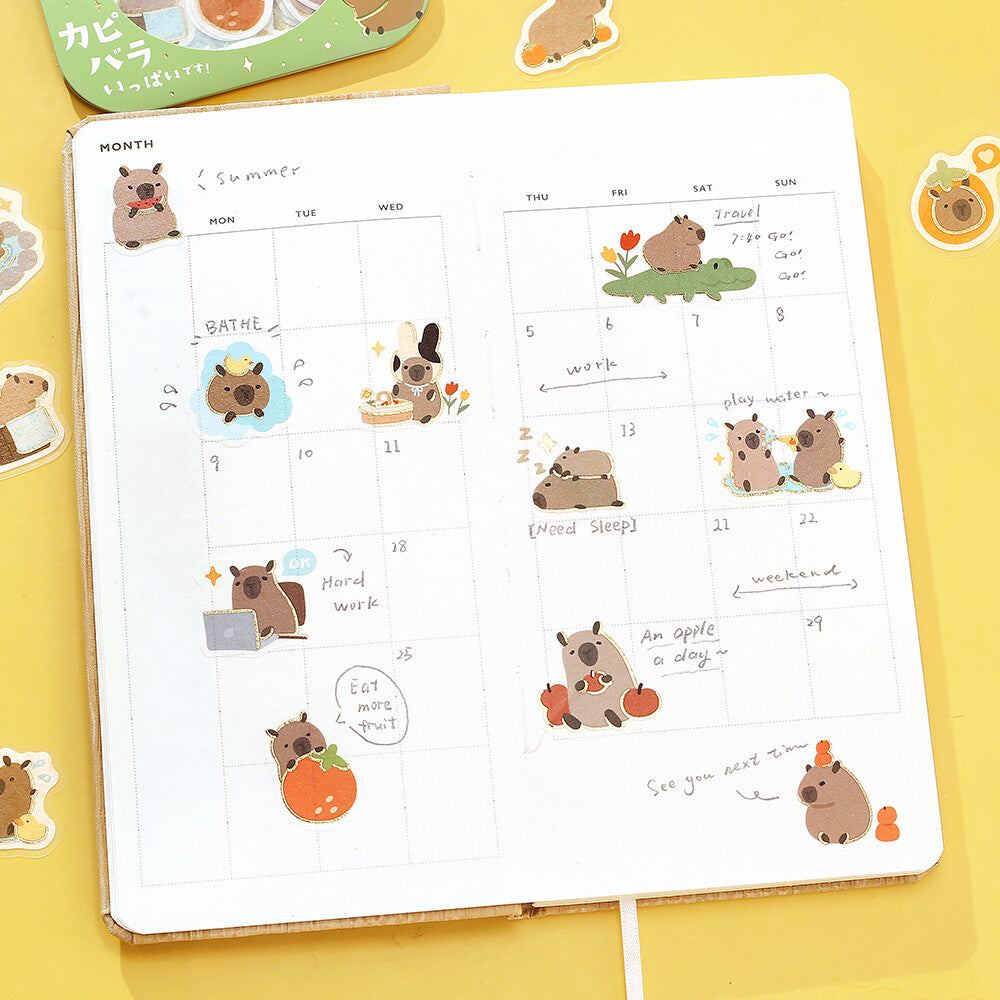 BGM - Sticker flakes, Capybaras all over the Place, gold foil, in use