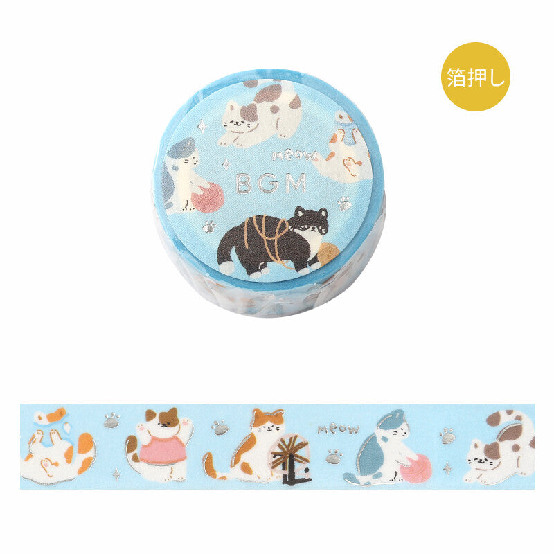 BGM - Washi tape, Meow, silver foil