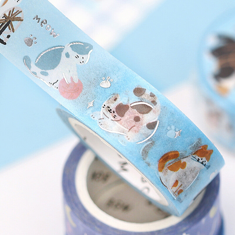 BGM - Washi tape, Meow, silver foil