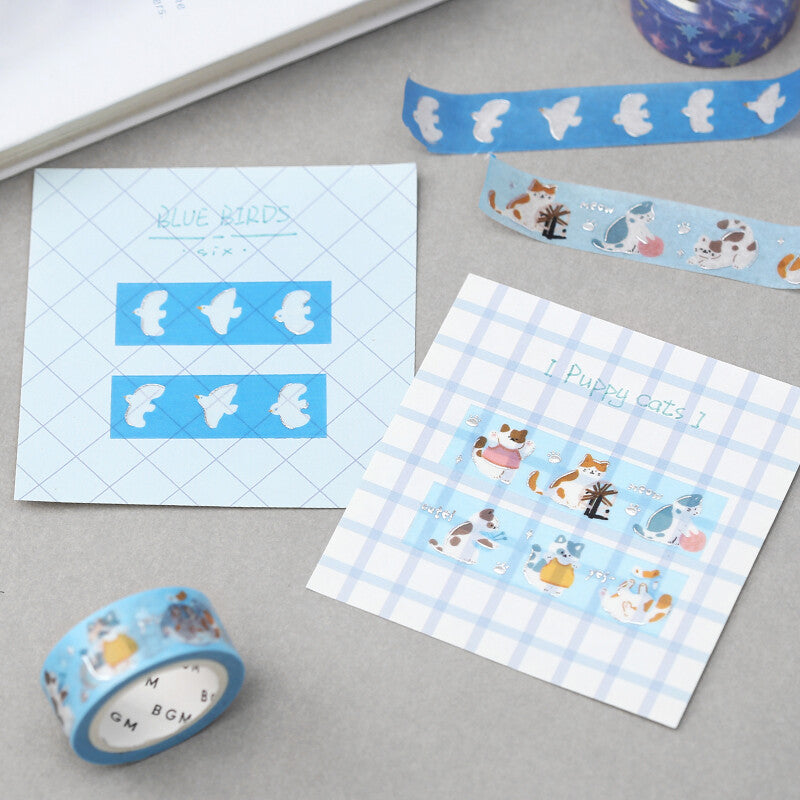 BGM - Washi tape, Meow, silver foil