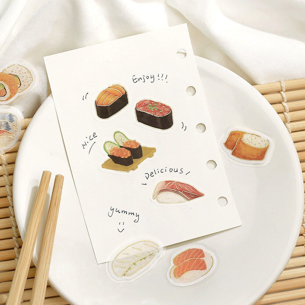 BGM - Sticker flakes, Full of Sushi! Gold foil, illustrations