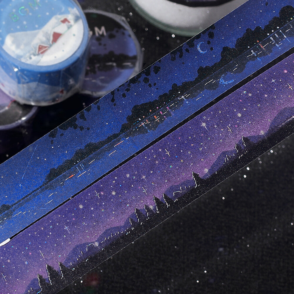 BGM - Washi tape, Starry Sky, silver iridescent foil, designs
