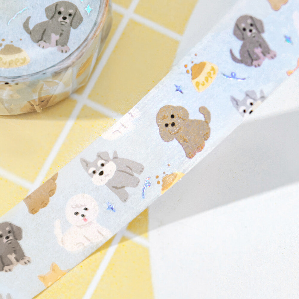 BGM - Washi tape, I love dogs, silver foil, illustration