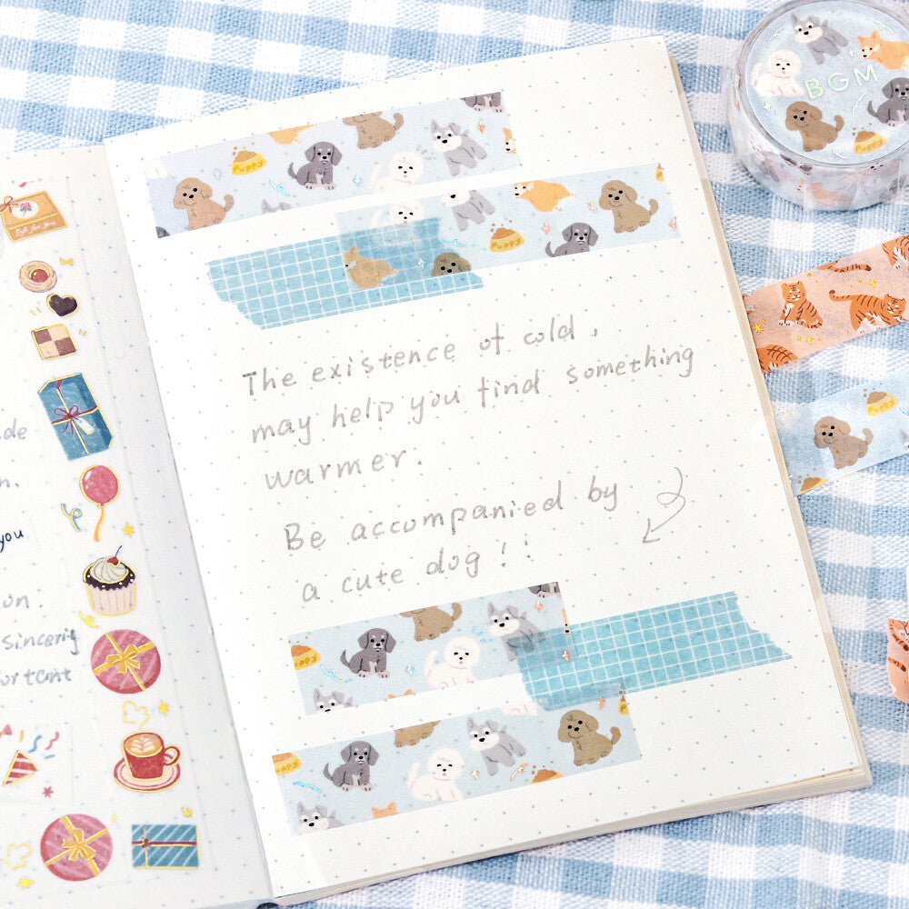 BGM - Washi tape, I love dogs, silver foil, decoration