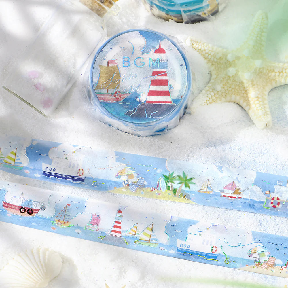 BGM - Washi tape, Holiday by the Lighthouse, silver foil, limited, design front
