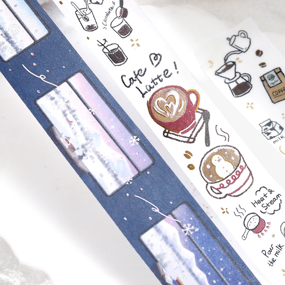 Sticker sheet with coffee-themed illustrations and text on a white background