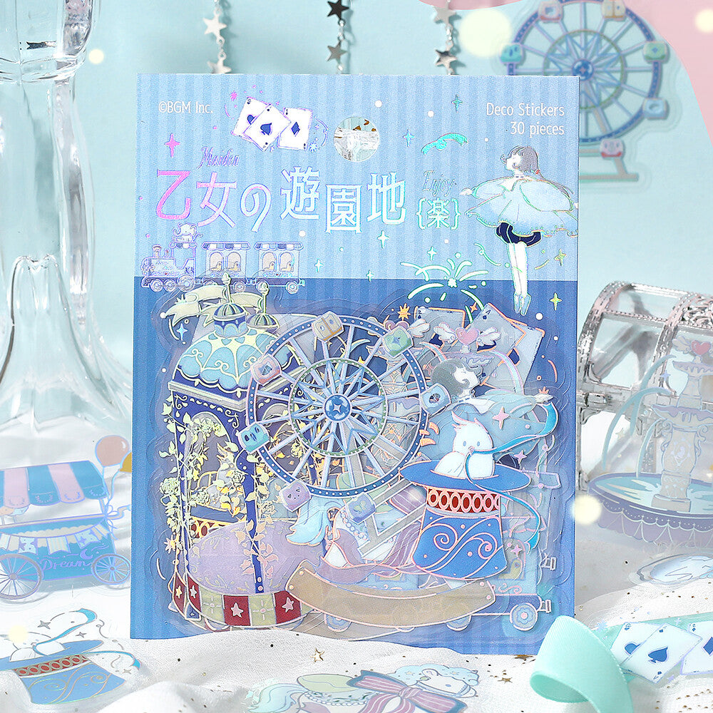 Decorative sticker sheet with a Ferris wheel design on a light blue background