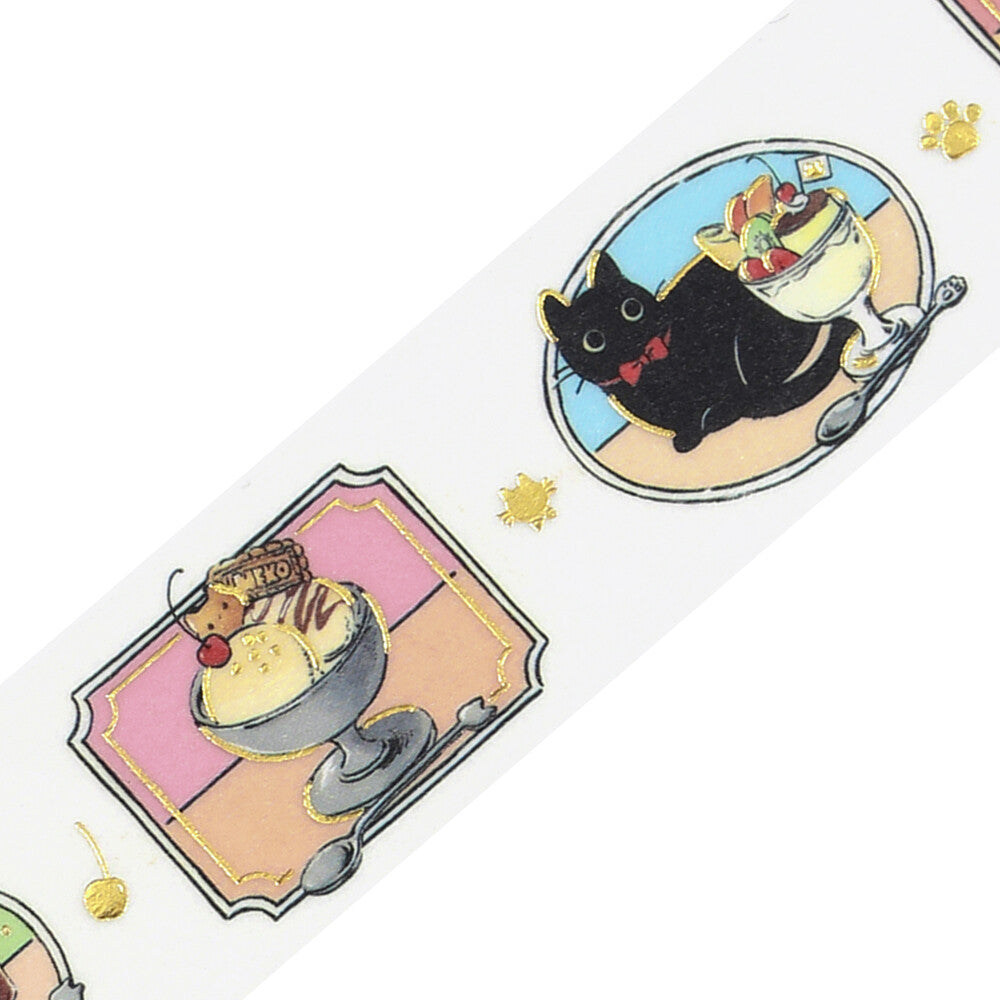 Sticker with a black cat and ice cream design on a white background