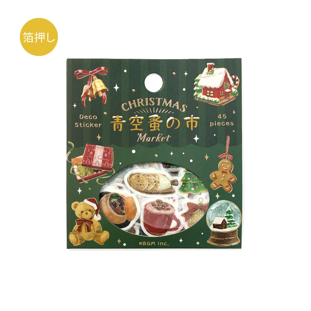 Christmas-themed sticker pack with illustrations on a green background