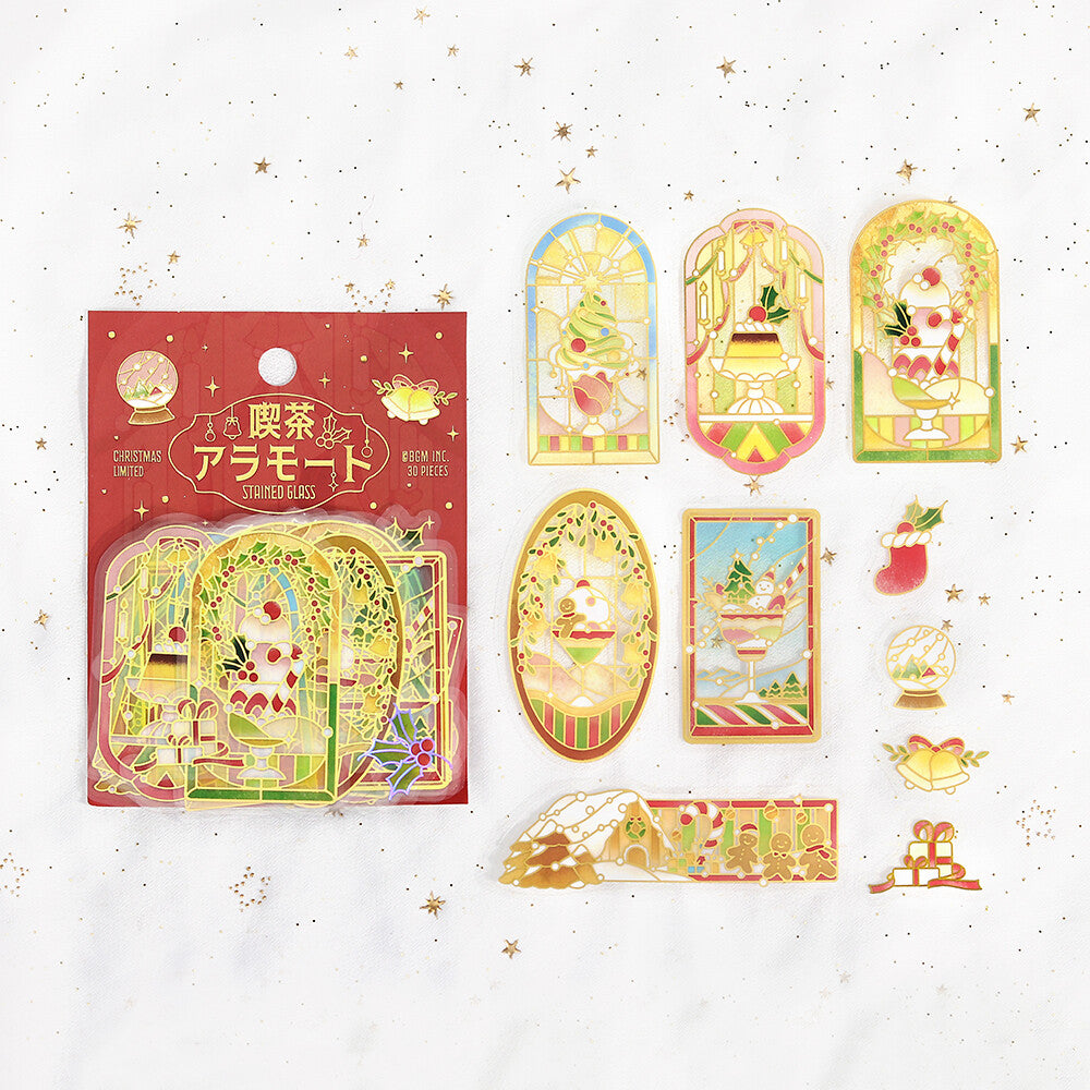 Decorative stickers with colorful designs on a white background