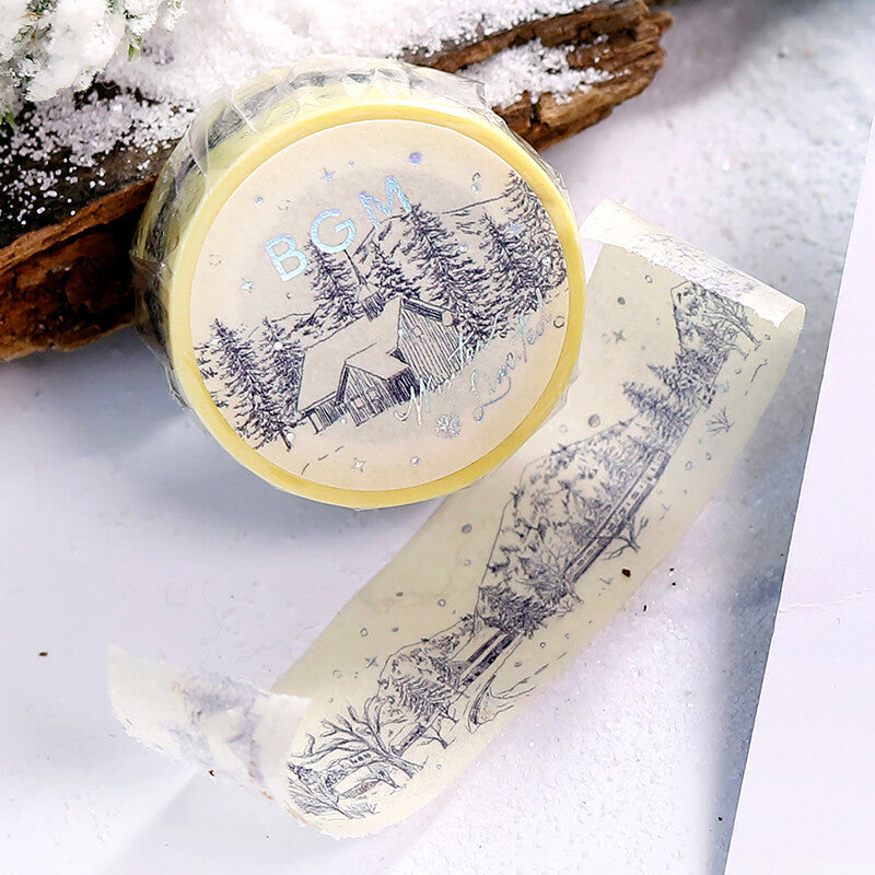 BGM - Washi tape, Sketch, limited edition, silver foil, roll