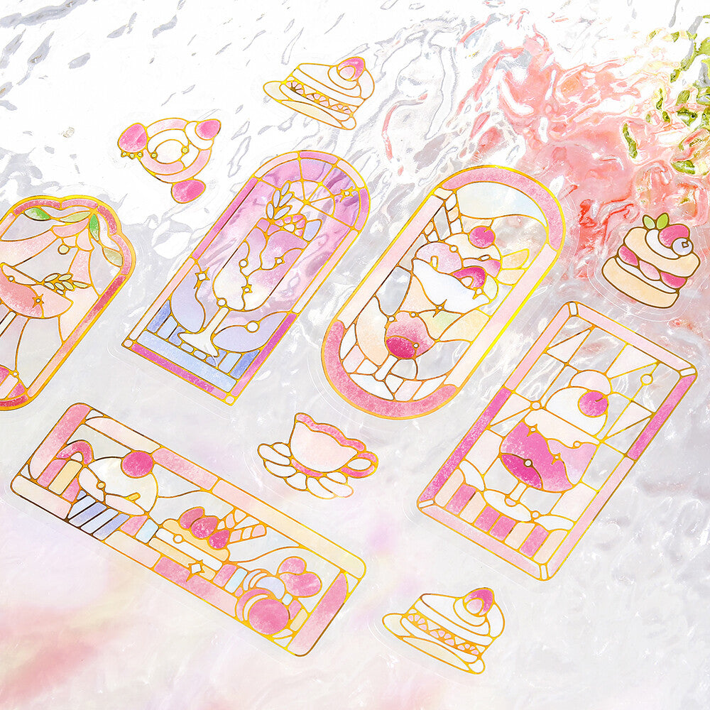 BGM - PET sticker flakes, Coffee a la mode, stained glass pink, gold foil, decorations