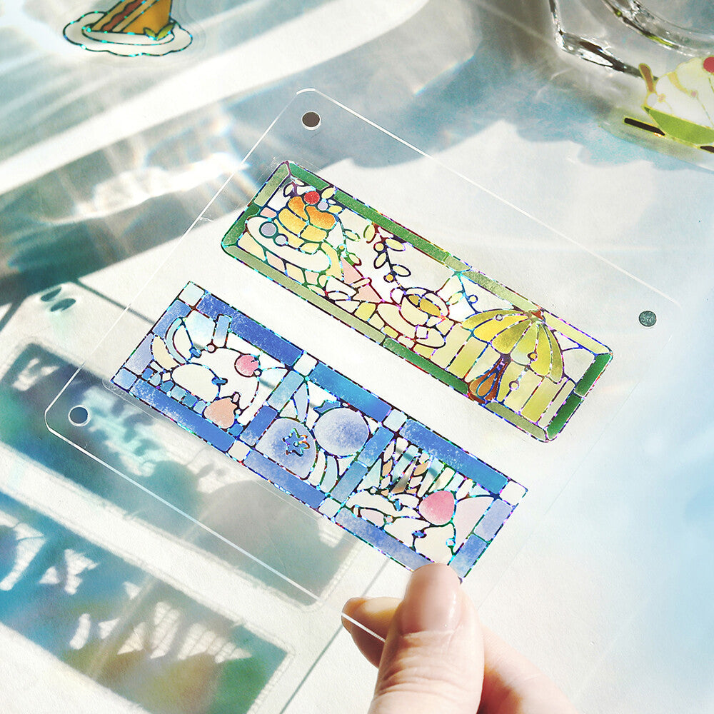 BGM - PET sticker flakes, Coffee a la mode, stained glass blue, silver foil, decoration samples
