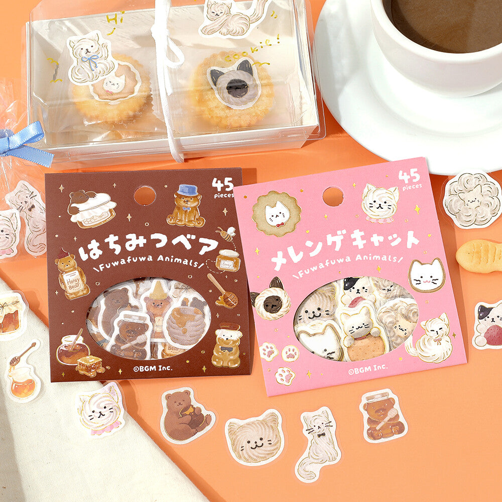 BGM - Sticker flakes, Honey bear, gold foil, honey bear and cat