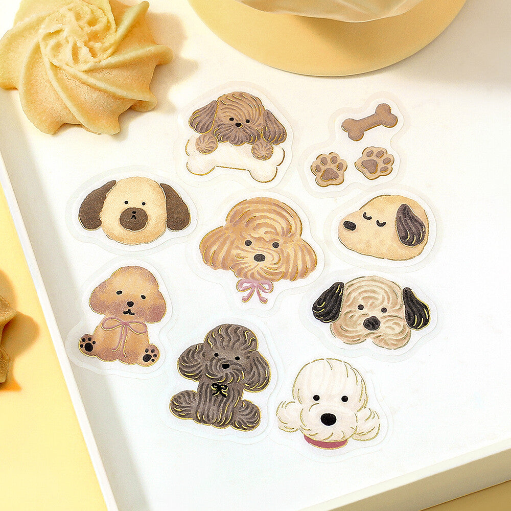 BGM - Sticker flakes, Meringue dog, gold foil, designs