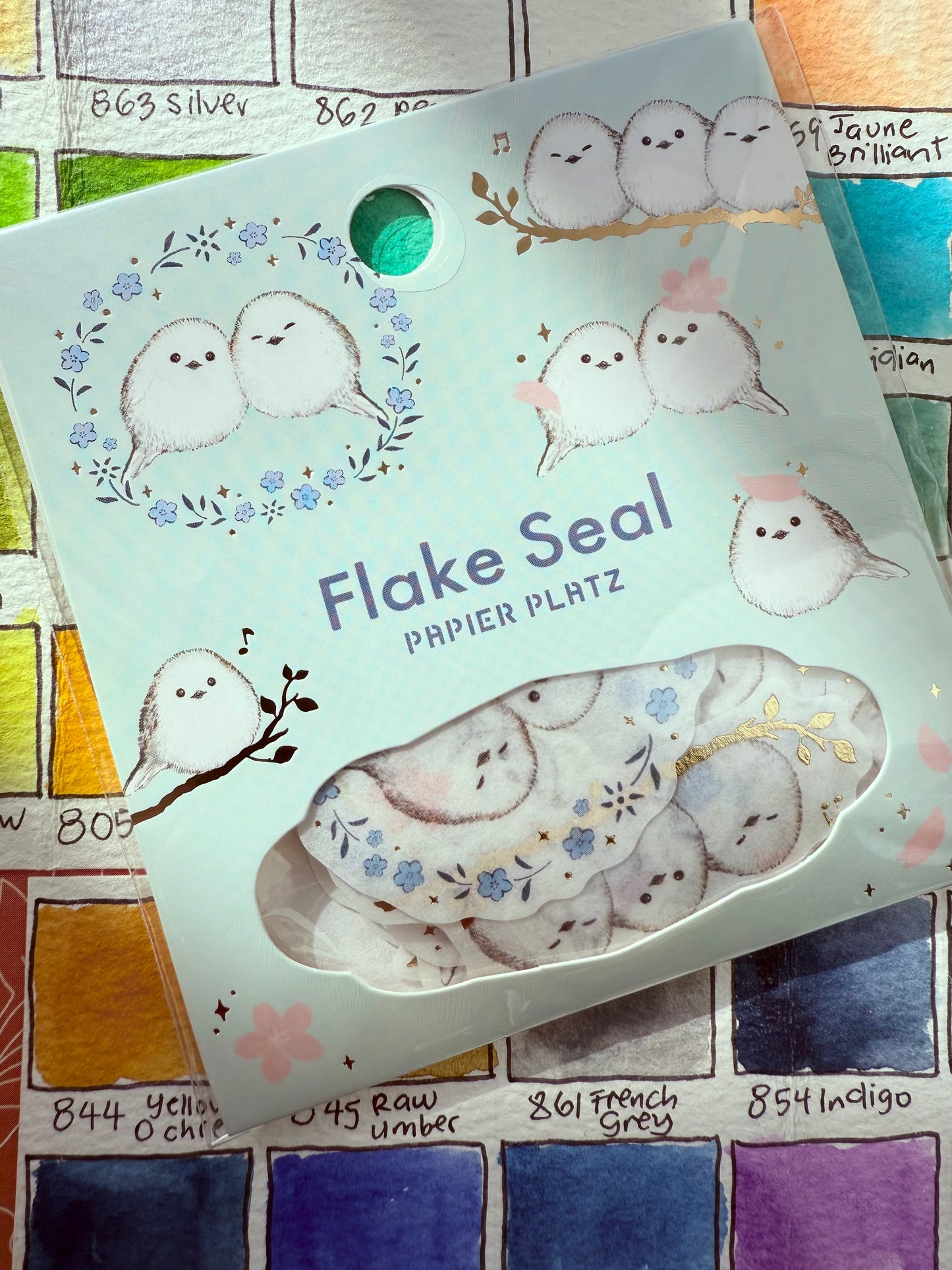 Papier Platz - Sticker Flakes, Shimaenaga birds, gold foil, packet