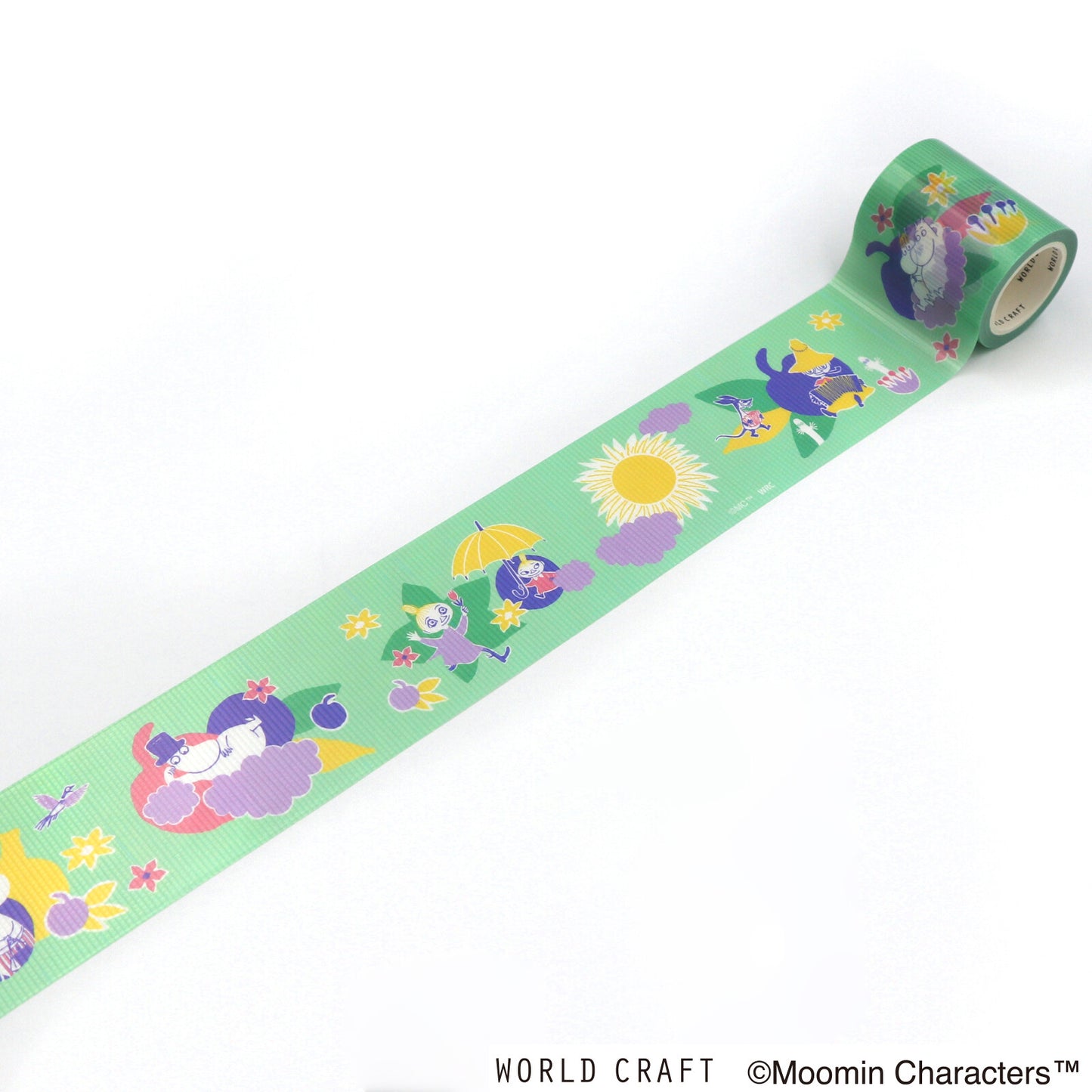 Green decorative tape with Moomin characters on a white background