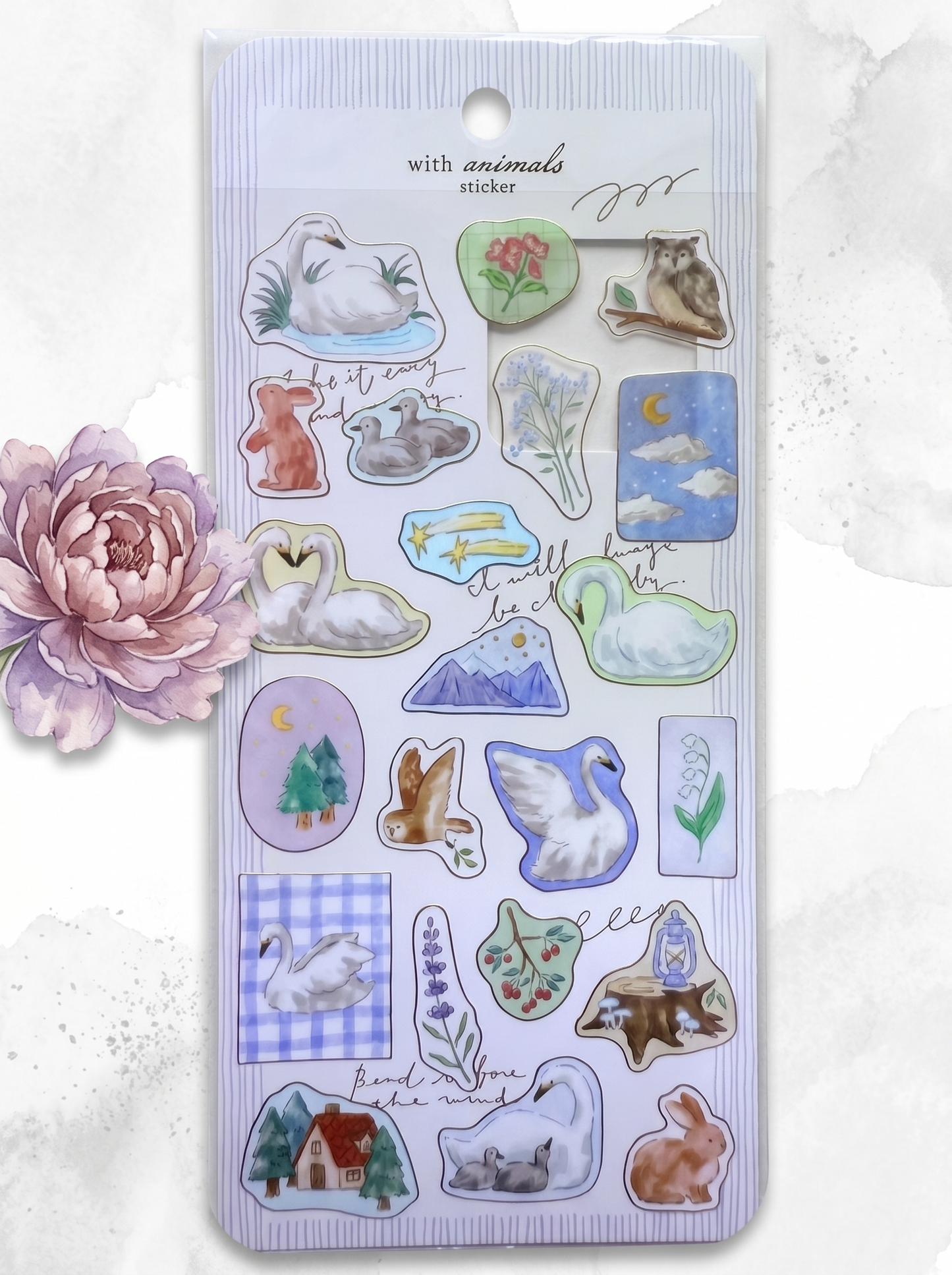 Sticker sheet with various animal illustrations on a white background