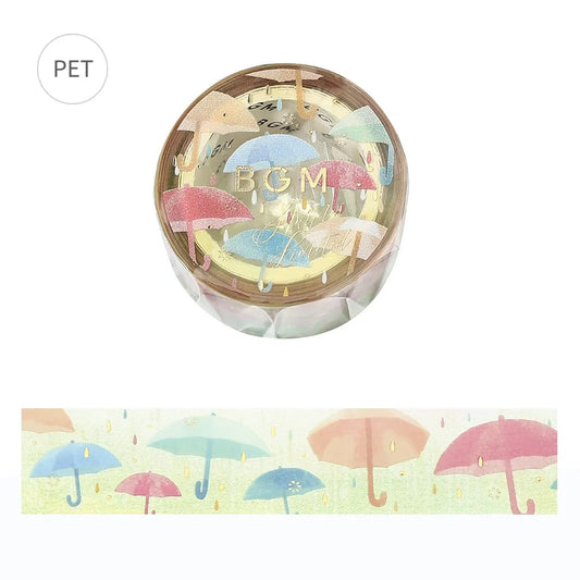 BGM Clear PET washi roll featuring umbrellas on a white background