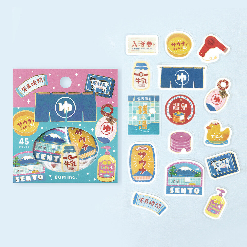 Set of Sento stickers with packaging on a light blue background