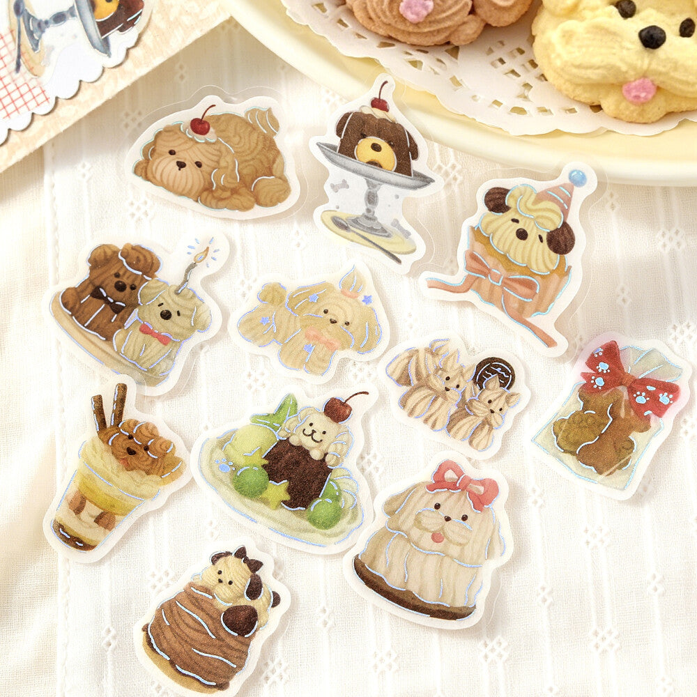 Set of cute bear-themed stickers on a white background