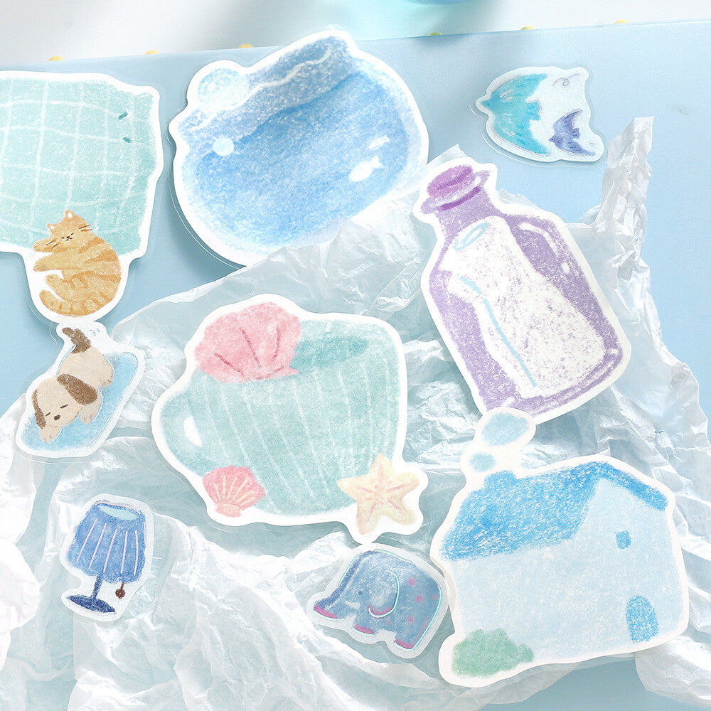 Some stickers on a blue background