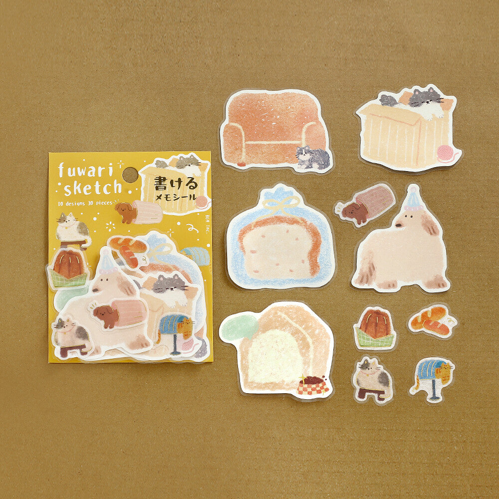 Set of cute illustrated stickers on a brown background