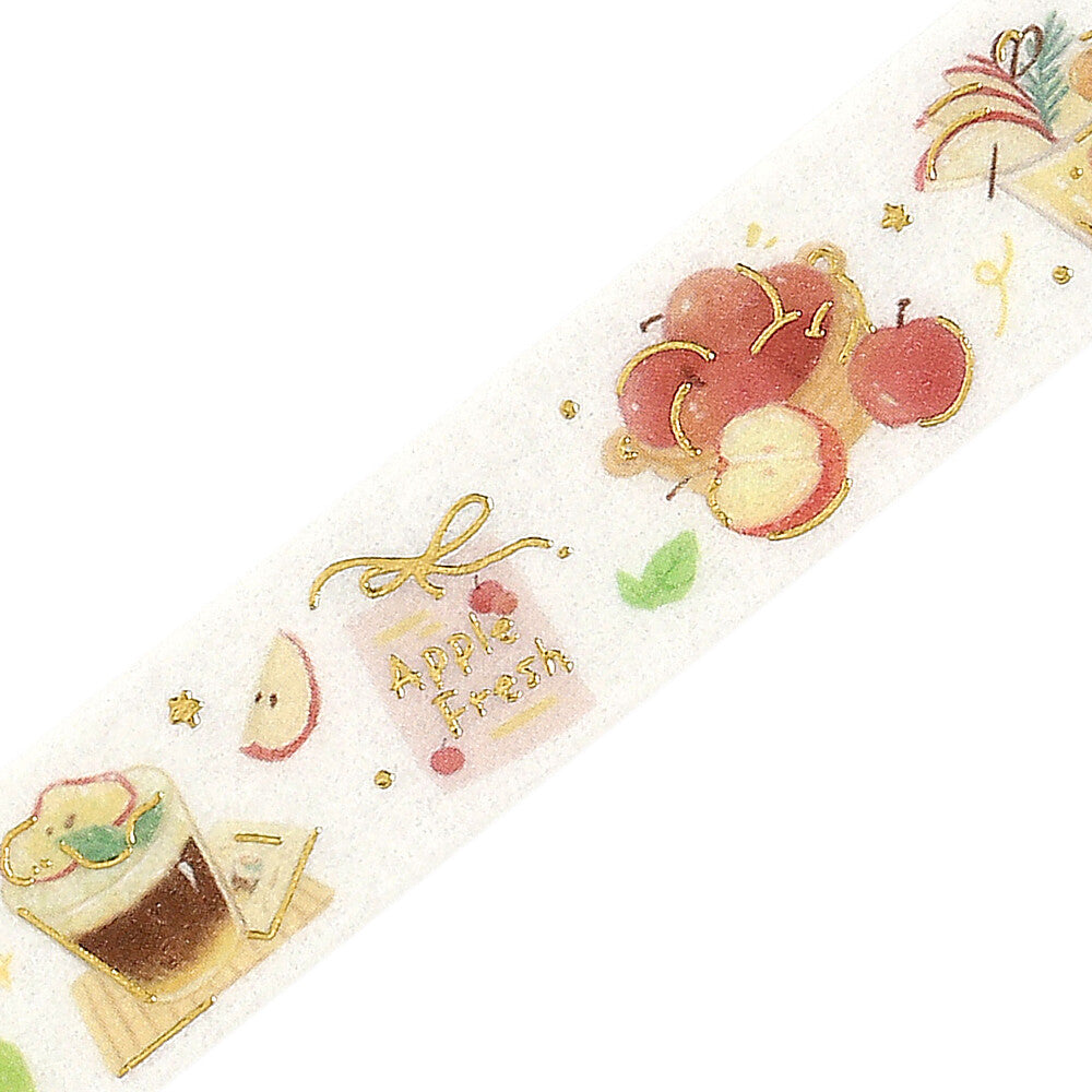 Decorative paper with apple-themed stickers on a white background