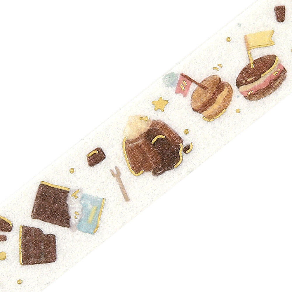 Illustration of a chocolate cake with decorative elements on a white background