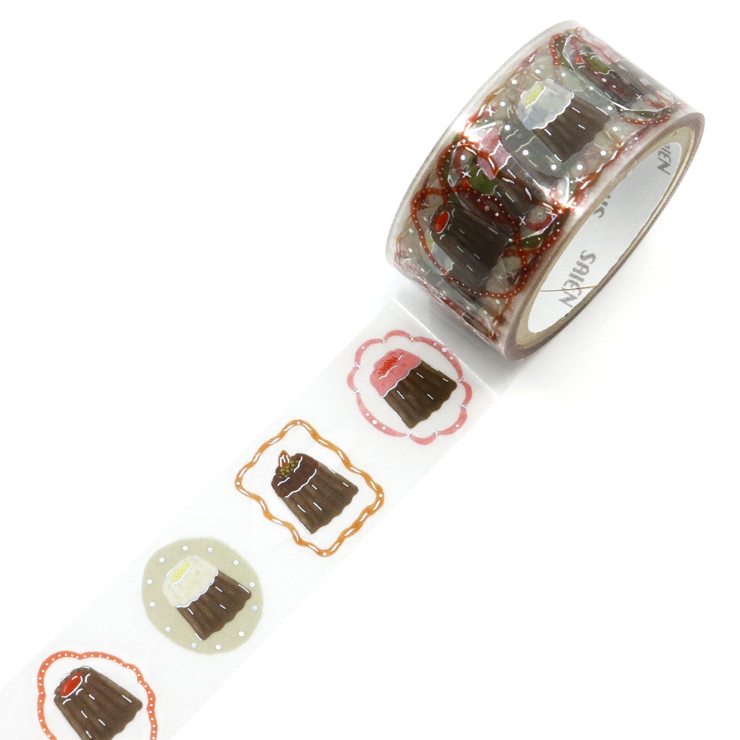 Decorative tape with cake designs on a white background