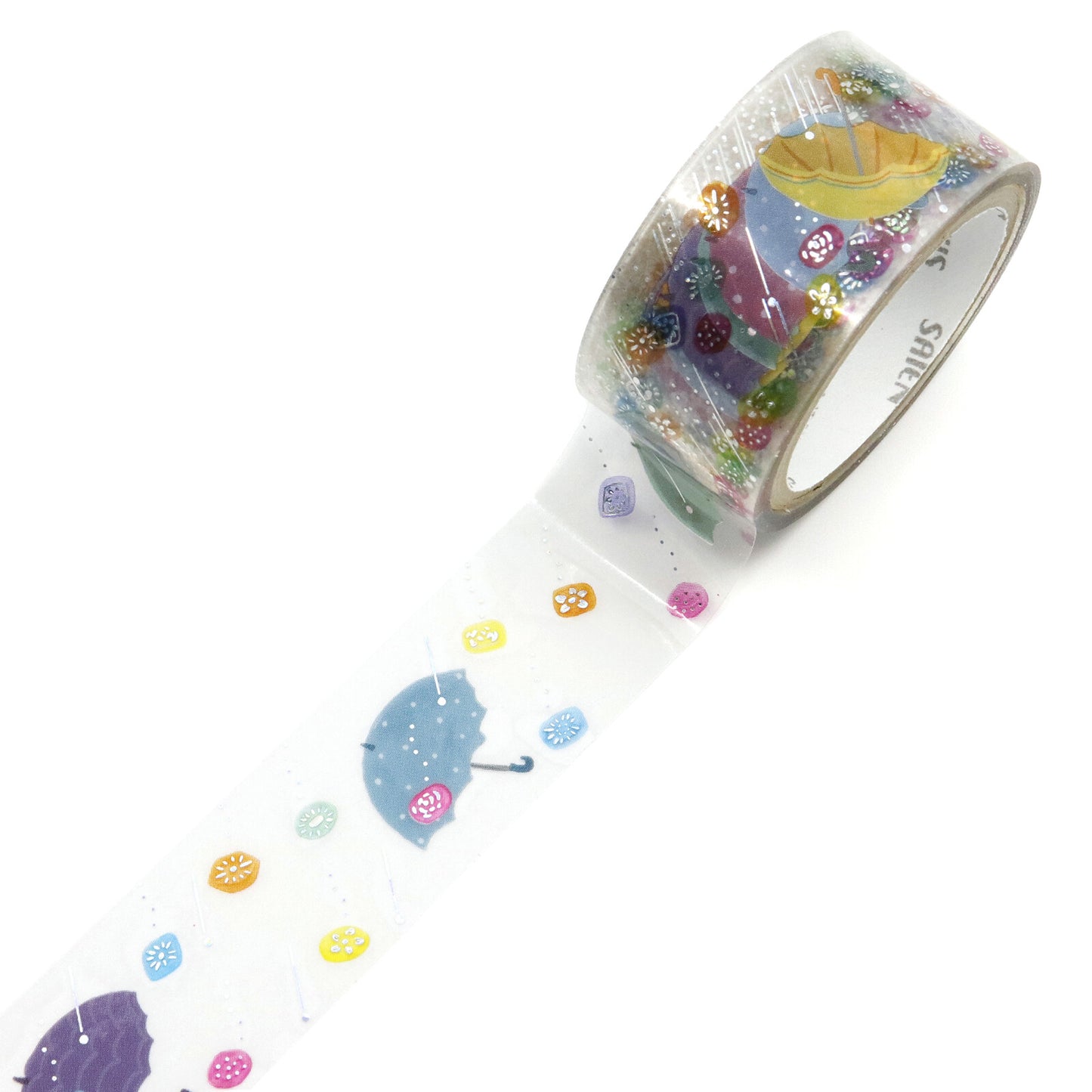Decorative tape with colorful designs on a white background