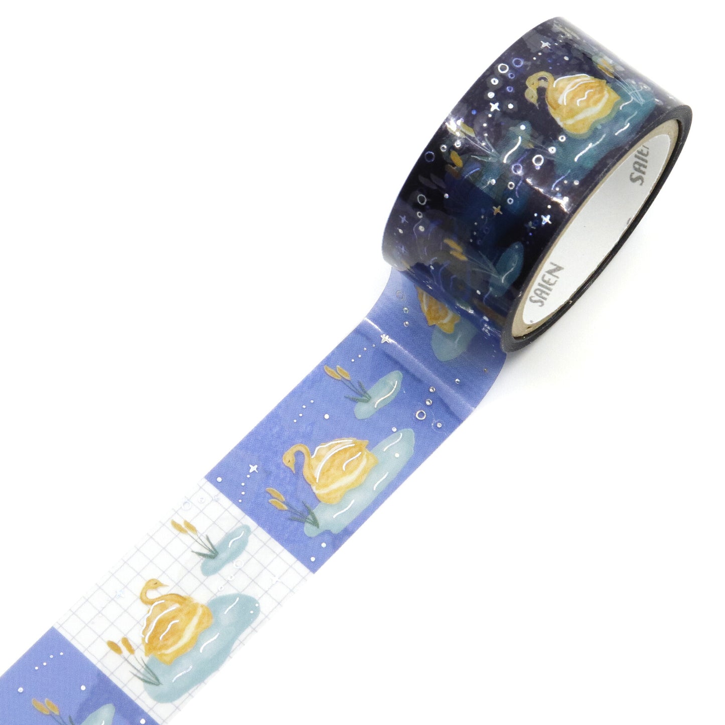Decorative tape with swan design on a white background