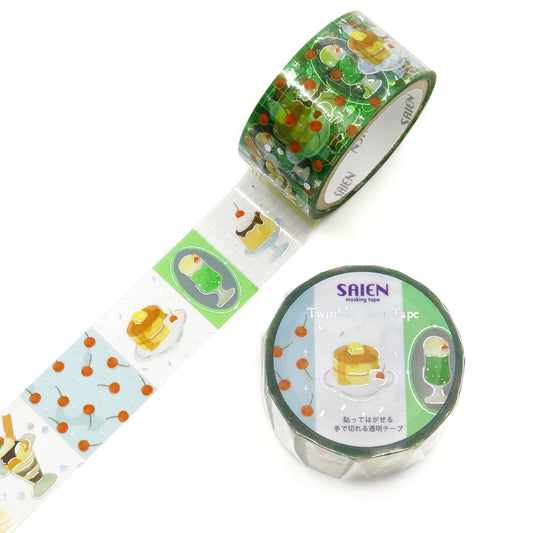 Washi tape with cartoon designs on a white background