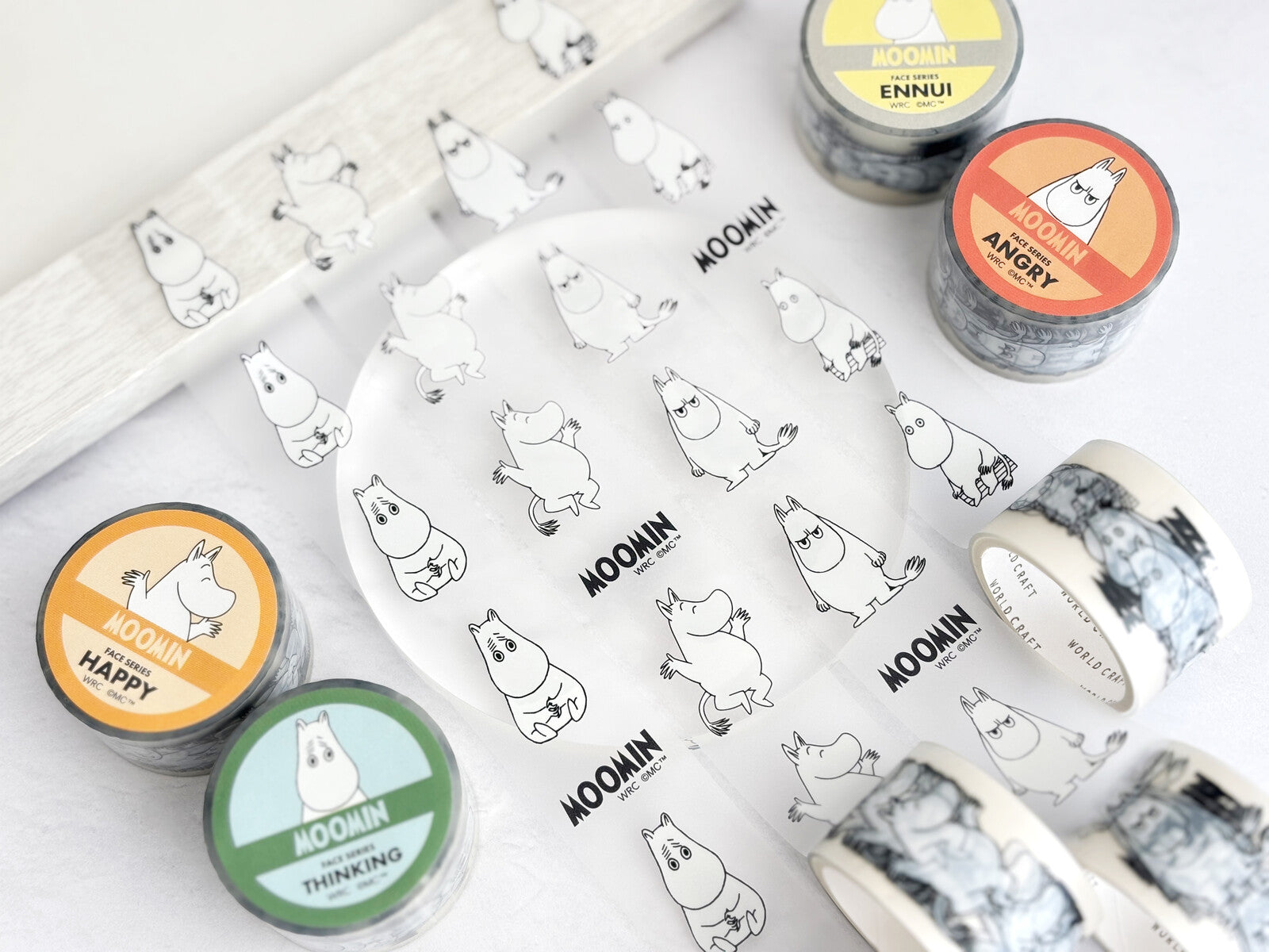 Washi tape set with Moomin characters on a white background