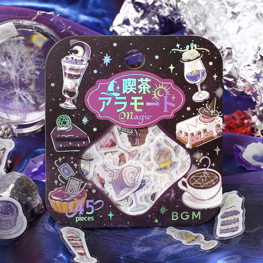 Sticker pack with illustrations and text on a dark background