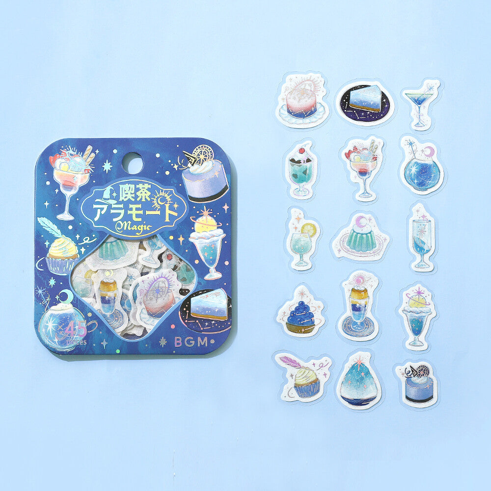Set of decorative stickers with a blue packaging sleeve on a light blue background