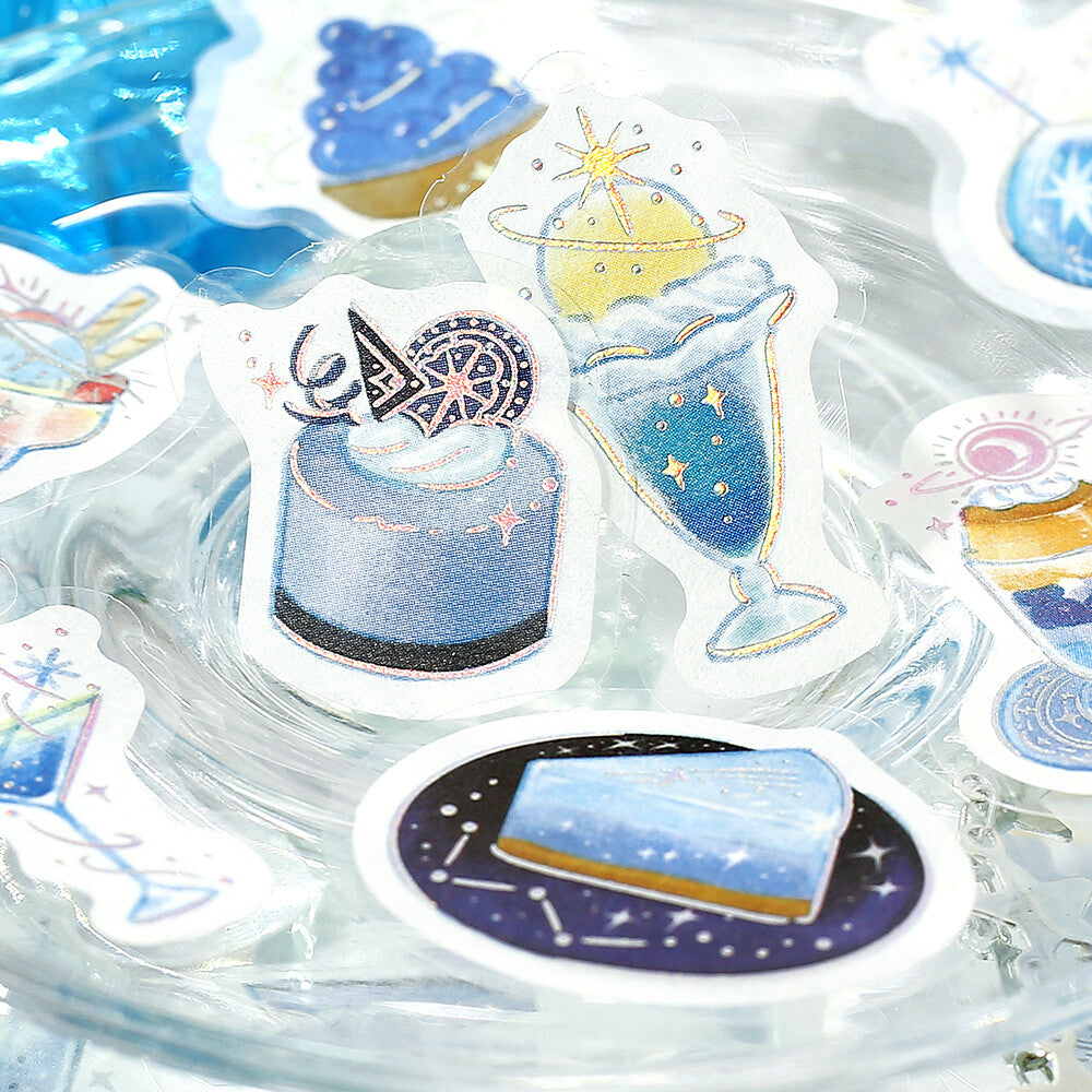 Collection of space-themed stickers on a clear background