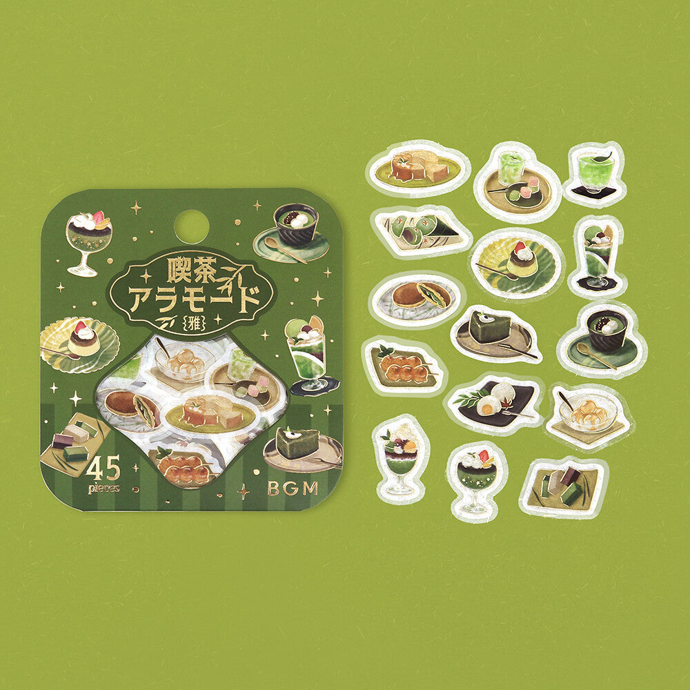 Sticker set with food illustrations on a green background