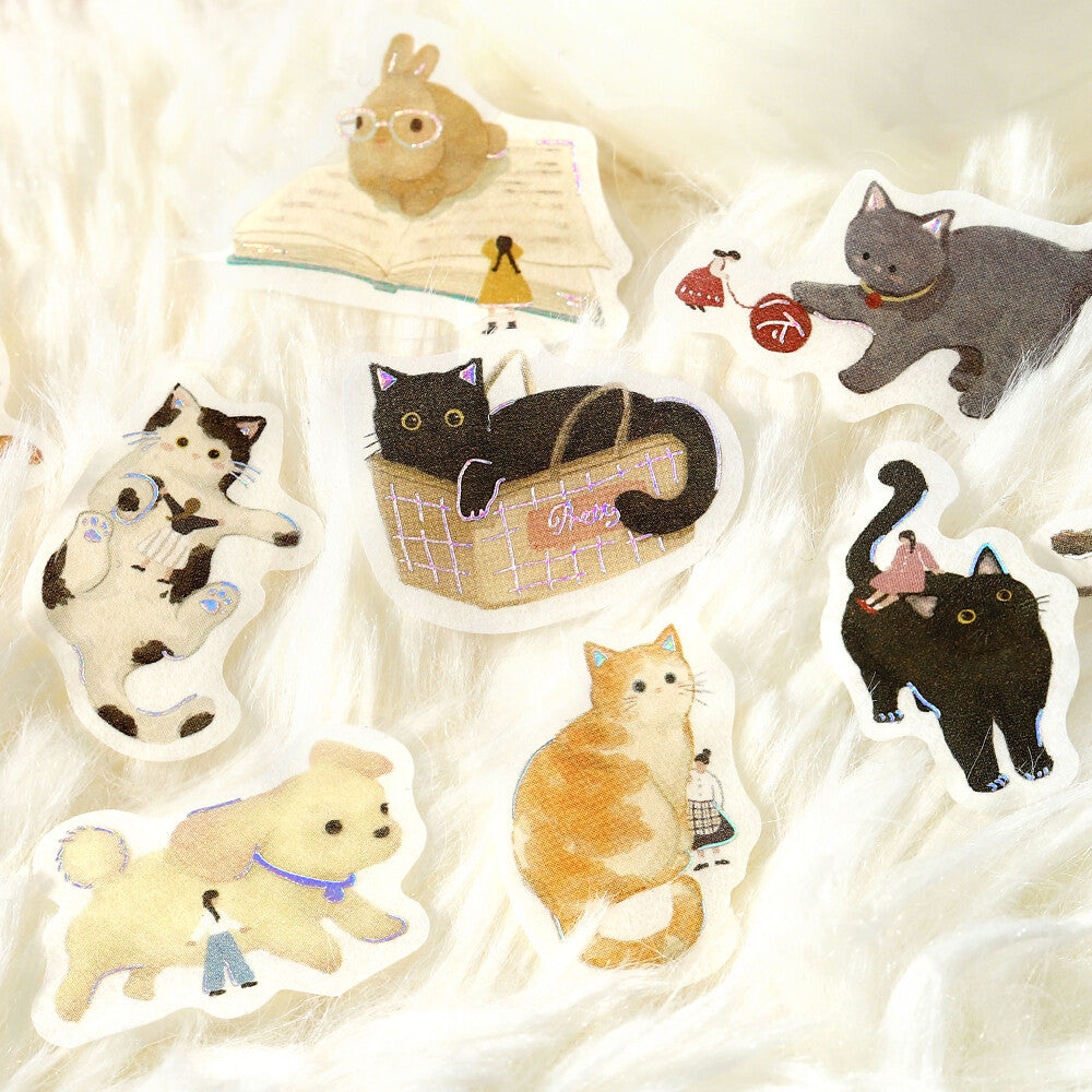 Set of cute cat illustrations on a textured background