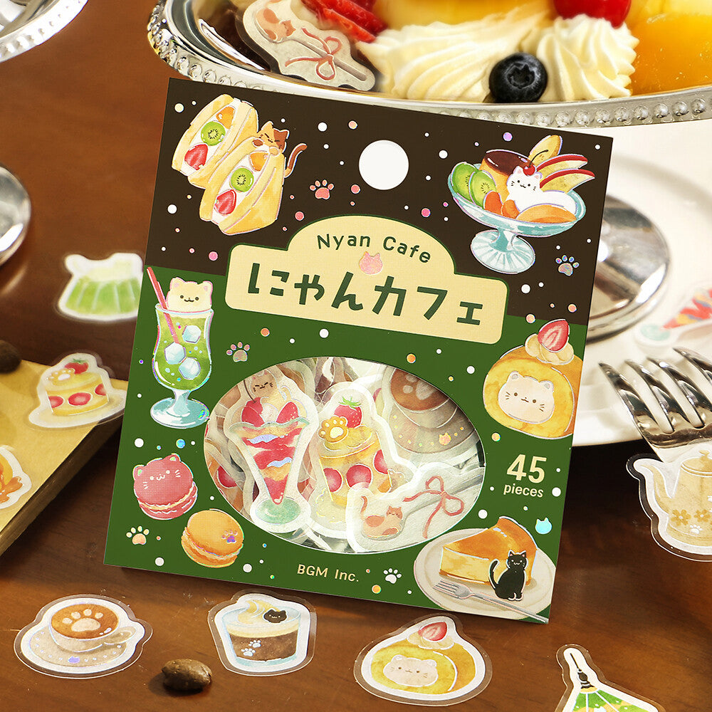 A package of 45 washi sticker pieces from BGM Inc. themed around matcha green tea and desserts.